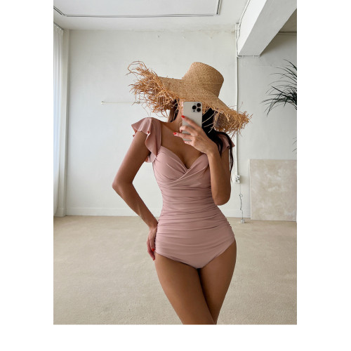 泳衣女夏高級感2024新款連體裙式保守遮肚顯瘦鋼托聚攏泡溫泉泳裝