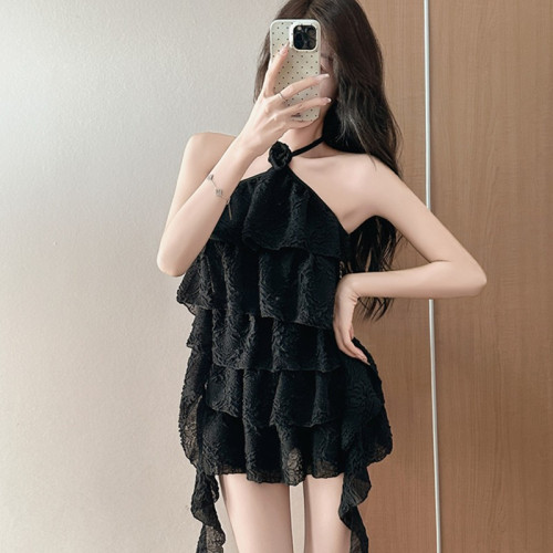 小仙女遊泳衣女bikini分層層荷葉邊顯瘦遮肚可愛少女萌妹泳裝新款