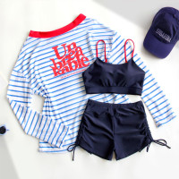 長袖防曬速乾兒童泳衣分體三件套女大童帶胸墊初中生少女溫泉泳裝