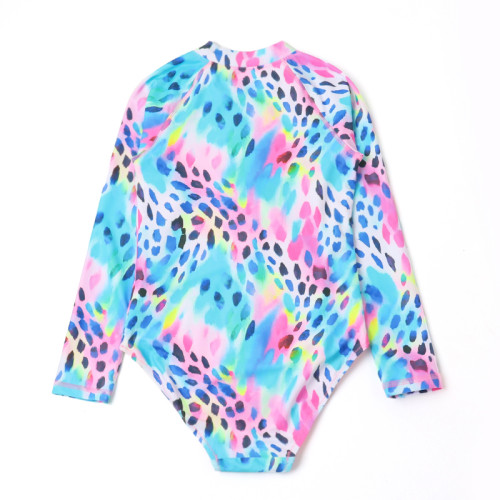 英國女童連體泳衣紥染防曬長袖拉鍊小大童沖浪服NE*T兒童泳裝