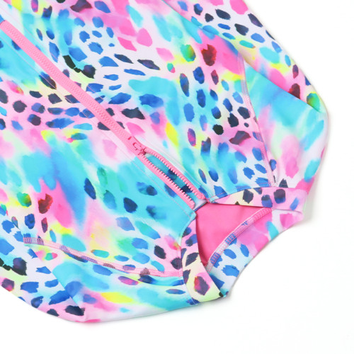 英國女童連體泳衣紥染防曬長袖拉鍊小大童沖浪服NE*T兒童泳裝