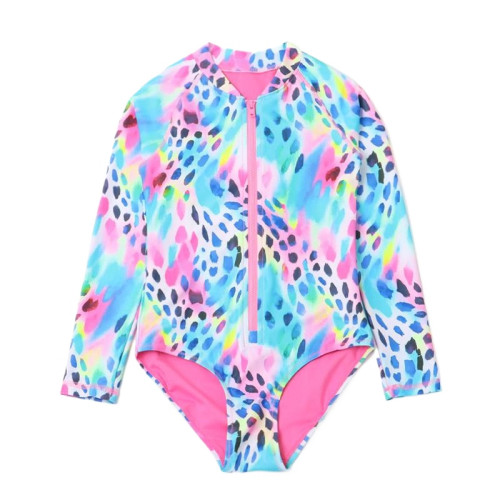 英國女童連體泳衣紥染防曬長袖拉鍊小大童沖浪服NE*T兒童泳裝