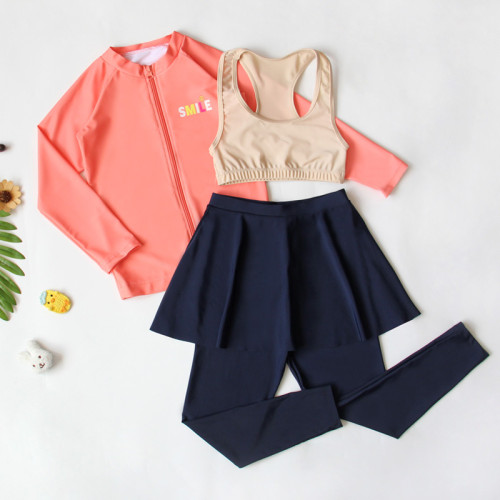 兒童泳衣女童分體裙式長袖長褲遊泳衣中大童女孩寶寶溫泉速乾套裝