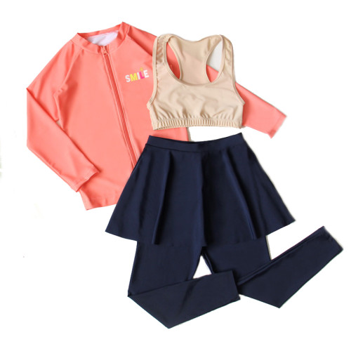 兒童泳衣女童分體裙式長袖長褲遊泳衣中大童女孩寶寶溫泉速乾套裝