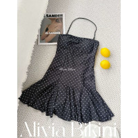 【Miu系小黑裙】miu系性感露背掛脖吊帶裙氛圍感溫泉度假泳衣女