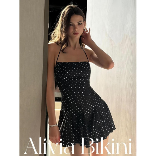 【Miu系小黑裙】miu系性感露背掛脖吊帶裙氛圍感溫泉度假泳衣女