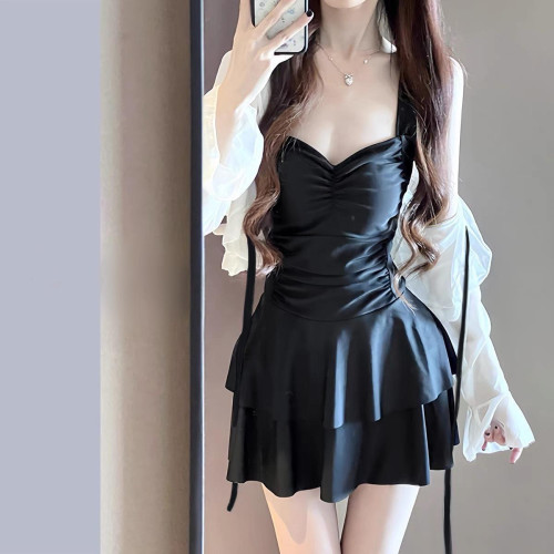 泳衣女款2025新款微胖遮肚露背性感裙式連體顯瘦純欲泡溫泉