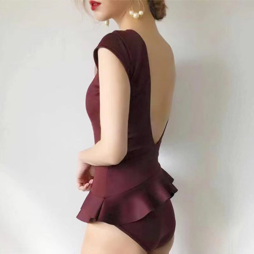 】泳衣女韓國網紅ins性感露背小胸聚攏遮肚顯瘦連體溫泉泳裝
