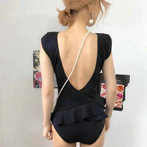 】泳衣女韓國網紅ins性感露背小胸聚攏遮肚顯瘦連體溫泉泳裝