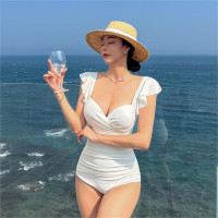 ins韓國小胸聚攏鋼托遮肚顯瘦露背性感連體泳衣女