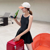 韓國新款溫泉泳裝性感露背遮肚顯瘦學生運動連體裙式泳衣女兩件套