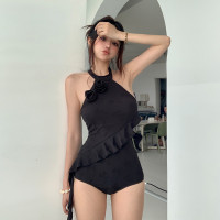 新款黑色連體遊泳衣女修身遮肉顯瘦性感辣妹露背掛脖ins風 比基尼