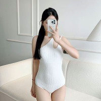 新款韓版純色泳衣女性感露背遮肚顯瘦時尚單肩式連體泳裝