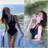 泳衣女2025新款性感小紅書網紅連體單肩露背顯瘦時尚純欲度假泳衣