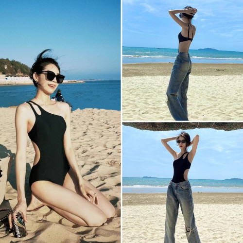 泳衣女2025新款性感小紅書網紅連體單肩露背顯瘦時尚純欲度假泳衣