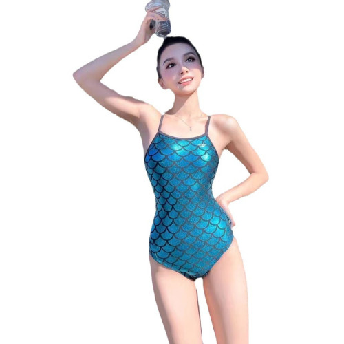 韓國ins風美人魚簡約雙肩吊帶修身顯瘦魚鱗連體露背遊泳衣女