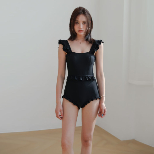 韓國ins時尚連體泳衣女性感三角露背黑色顯瘦遮肚顯瘦泡溫泉泳裝
