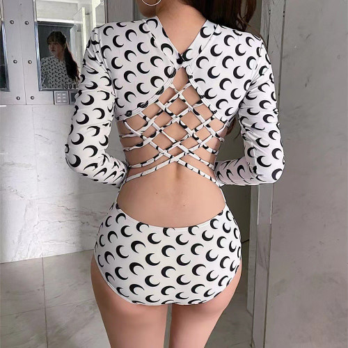 韓國ins風泳衣女連體性感露背綁帶月牙防曬三角溫泉泳裝