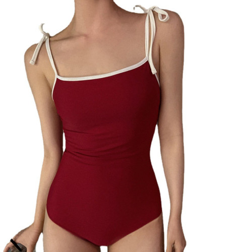 性感三角連體露背泳衣女抹胸吊帶遮肚子泳裝溫泉沙灘度假性感泳衣