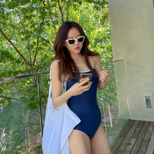 新款韓版性感露背遮肚顯瘦可系肩帶純色簡約連體女士泳衣 新款韓版性感露背遮肚顯瘦可系肩帶純色簡約連體女士泳衣