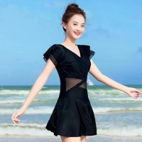 泳衣女連衣裙純色芭比泳衣修身顯瘦泡溫泉性感露背專業遊泳衣