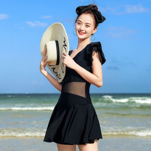 泳衣女連衣裙純色芭比泳衣修身顯瘦泡溫泉性感露背專業遊泳衣