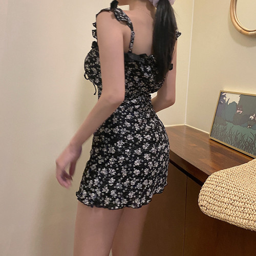 2020韓版新款印花性感露背遮肚顯瘦連體裙式泳衣女