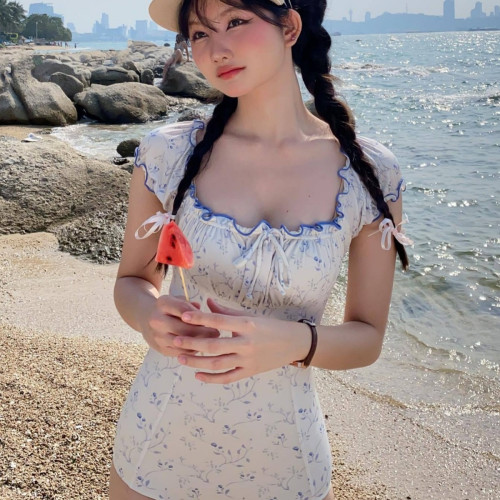 2024韓國ins比基尼碎花性感少女 露背小香風飛邊顯瘦遊泳衣bikini