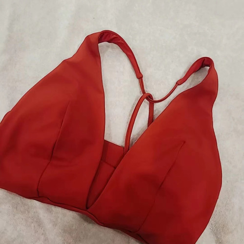 歐美性感深V復古簡約連體ins風露背遊泳衣女swimsuit泳裝