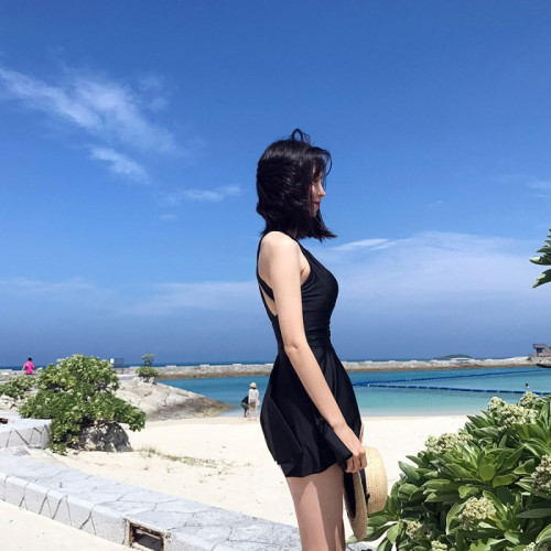 ins風新款連體泳衣女保守裙式小胸聚攏韓國露背顯瘦泡溫泉泳裝女