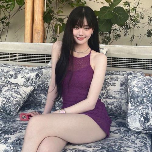 韓國新款顯白紫色鏤空露背溫泉度假沙灘裙式連體泳衣女高級感泳裝