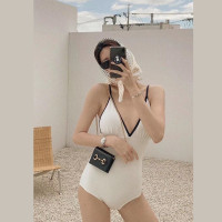 ins風復古簡約連體泳衣女 日韓性感露背bikini溫泉泳裝女