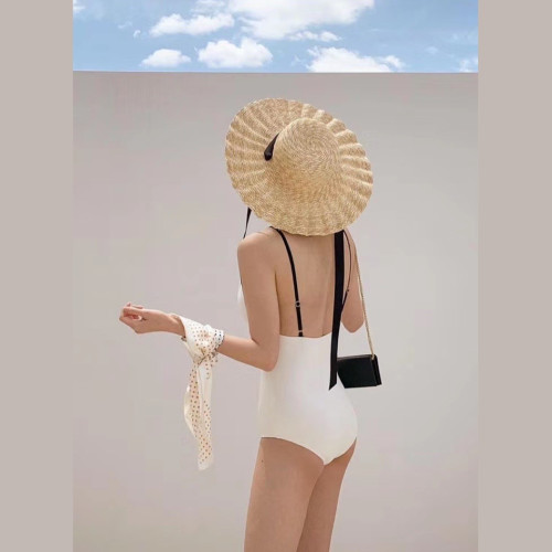 ins風復古簡約連體泳衣女 日韓性感露背bikini溫泉泳裝女