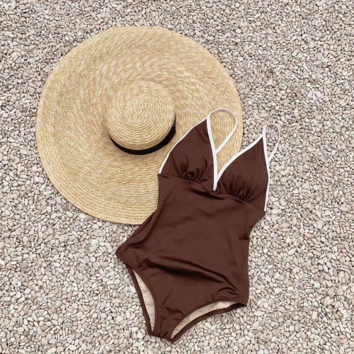 ins風復古簡約連體泳衣女 日韓性感露背bikini溫泉泳裝女