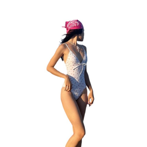 高級感復古簡約碎花雙肩吊帶小胸深V性感連體露背遊泳衣女泳裝 高級感復古簡約碎花雙肩吊帶小胸深V性感連體露背遊泳衣女泳裝