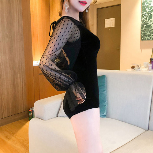 遊泳衣女遮肚顯瘦韓國ins風溫泉新款性感仙女範露背長袖連體泳衣