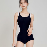 韓國新款泳衣女性感連體顯瘦遮肚學生競技拼色露背度假泡溫泉泳裝