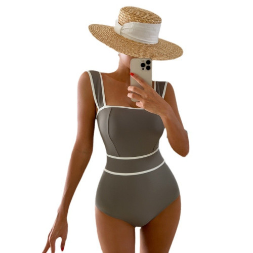 連體泳衣女性感露背泳裝系帶聚攏泳衣溫泉少女三角海邊