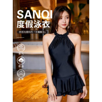 三奇保守連體遊泳衣泡溫泉露背泳衣女韓國ins遮肚顯瘦泳裝女