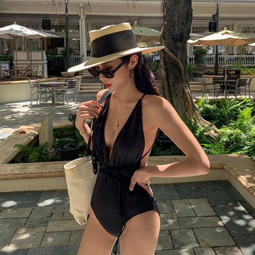 韓國溫泉泳衣女ins風性感深V仙女範露背遮肚顯瘦修身連體遊泳裝 韓國溫泉泳衣女ins風性感深V仙女範露背遮肚顯瘦修身連體遊泳裝