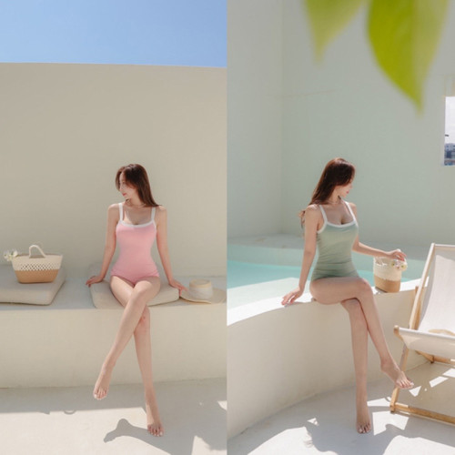 少女純色顯白無袖保守露背顯瘦小清新連體泳衣無袖24新款日韓