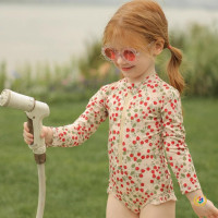 ♤女童泳衣2026新款夏季可愛連體式中大童洋氣防曬長袖小女孩遊泳