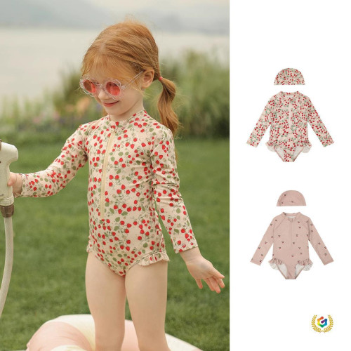 ♤女童泳衣2026新款夏季可愛連體式中大童洋氣防曬長袖小女孩遊泳