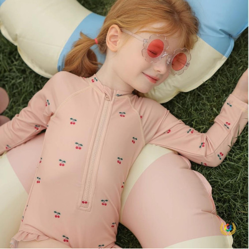 ♤女童泳衣2026新款夏季可愛連體式中大童洋氣防曬長袖小女孩遊泳