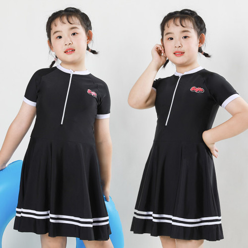 女童泳衣兒童連體泳衣寬鬆加大加寬中大童連衣裙遊泳衣夏季泳裝