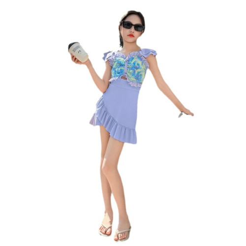 女童夏季連體泳衣2024新款兒童甜美洋氣速乾泳裝立體花朵遊泳衣