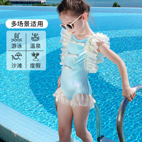 2026夏季網紗花邊度假泳裝 女童泳衣連體公主風寶寶防曬遊泳衣