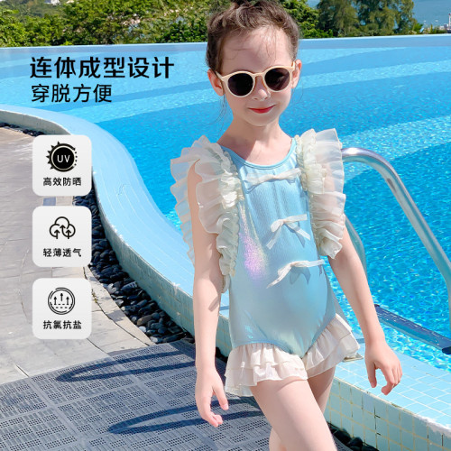 2026夏季網紗花邊度假泳裝 女童泳衣連體公主風寶寶防曬遊泳衣