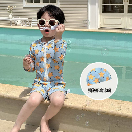 2026新款兒童泳衣男女童連體泳衣卡通五角星沙灘溫泉度假速乾泳裝