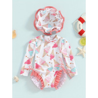 R 47809 Ruffled infant swimsuit 抽褶嬰兒連體泳衣新款歐美